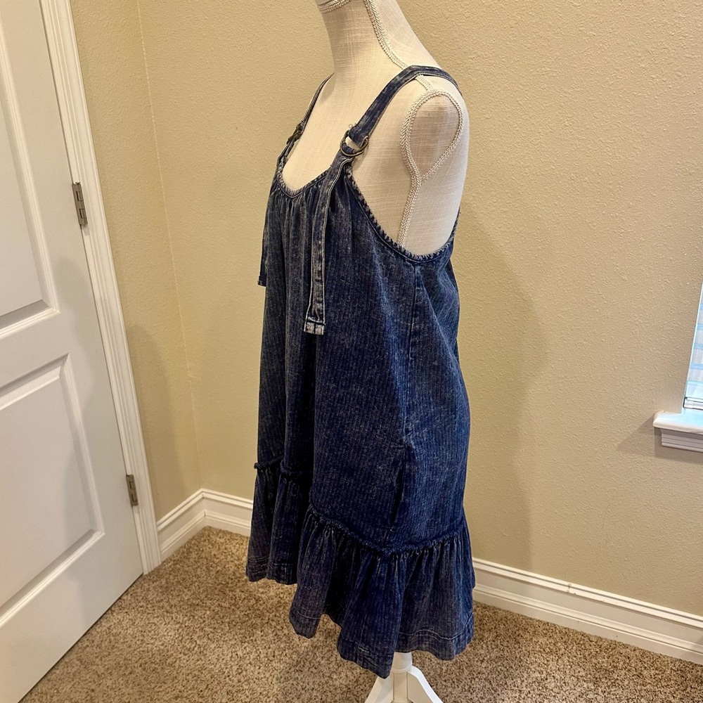 Free People Convertible Denim Mini Dress Size Medium - Picture 6 of 10